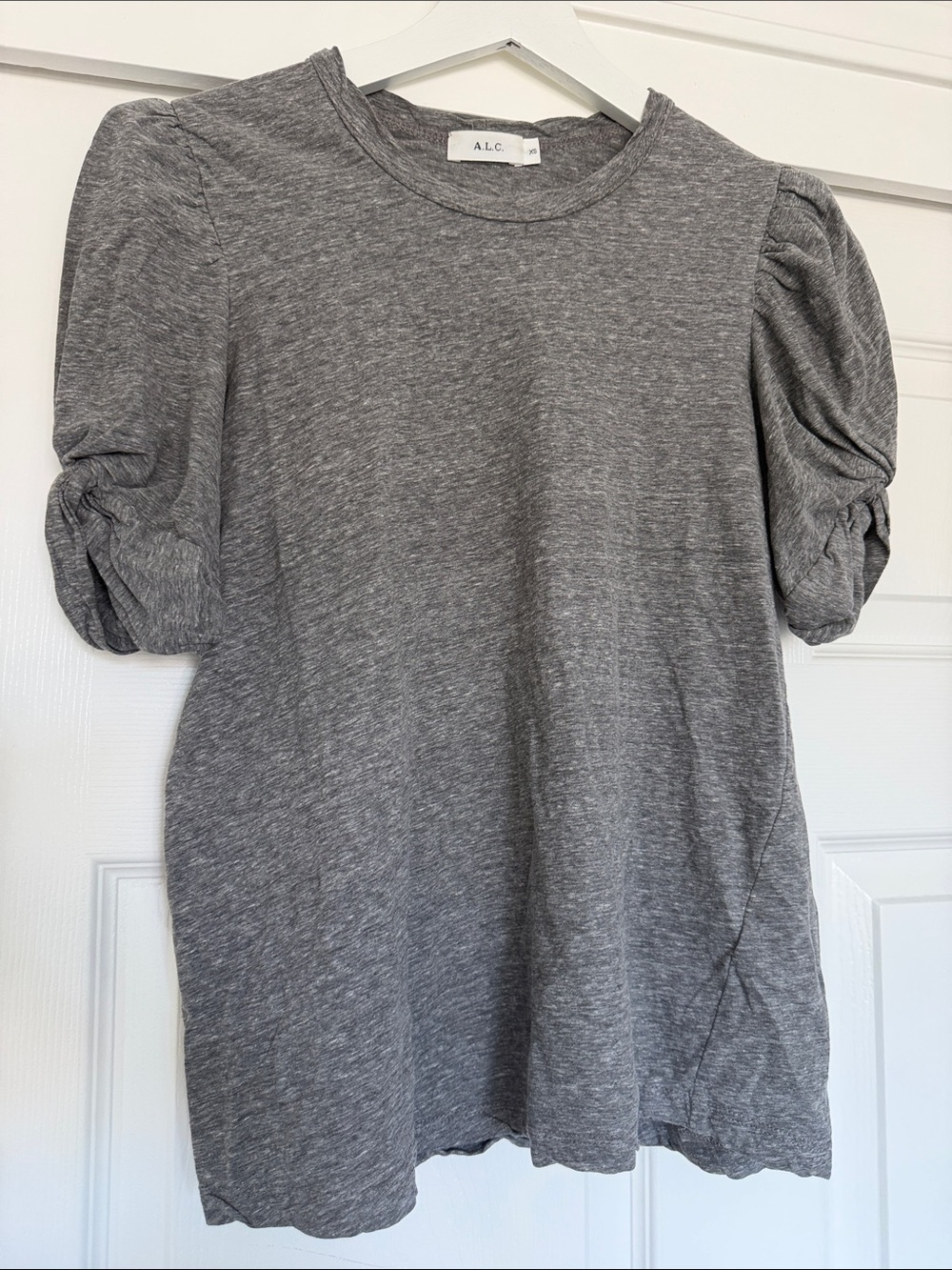 A.L.C. Heather Gray Puff-Sleeve Crewneck Tee